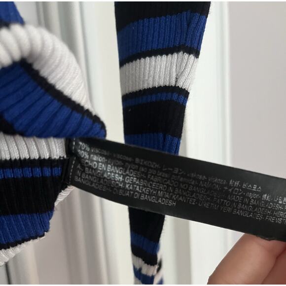 Zara Women's Blue and Black Knit top size S Striped - Picture 4 of 7